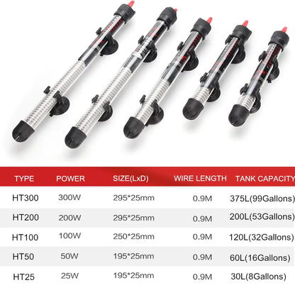 110V-220V Adjustable Temperature Thermostat Heater Rod 25W/ 50W/ 100W/ 200W/ 300W Submersible Aquarium Fish Tank Water Heat