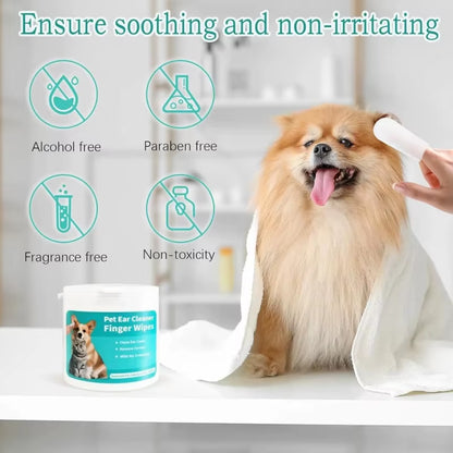 Disposable Pet Ear Cleaning Wipes with Finger Covers for Convenient Ear Care and Mite Removal