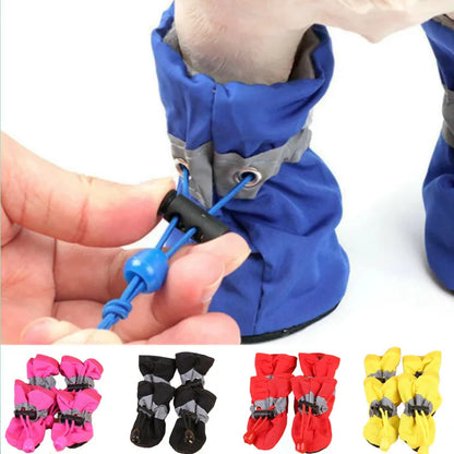 4-Piece Waterproof Pet Dog Shoes Set - Anti-Slip Rain Boots for Small Dogs and Cats - Pet Footwear Accessories