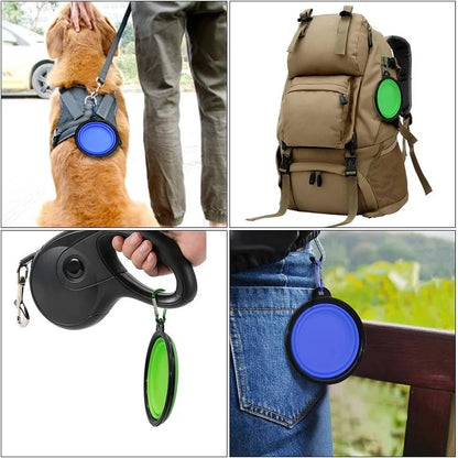 Portable Folding Silicone Dog Feeder Bowl - 2-in-1 Pet Dispenser for Outdoor Travel with Carabiner Bottle for Food and Water