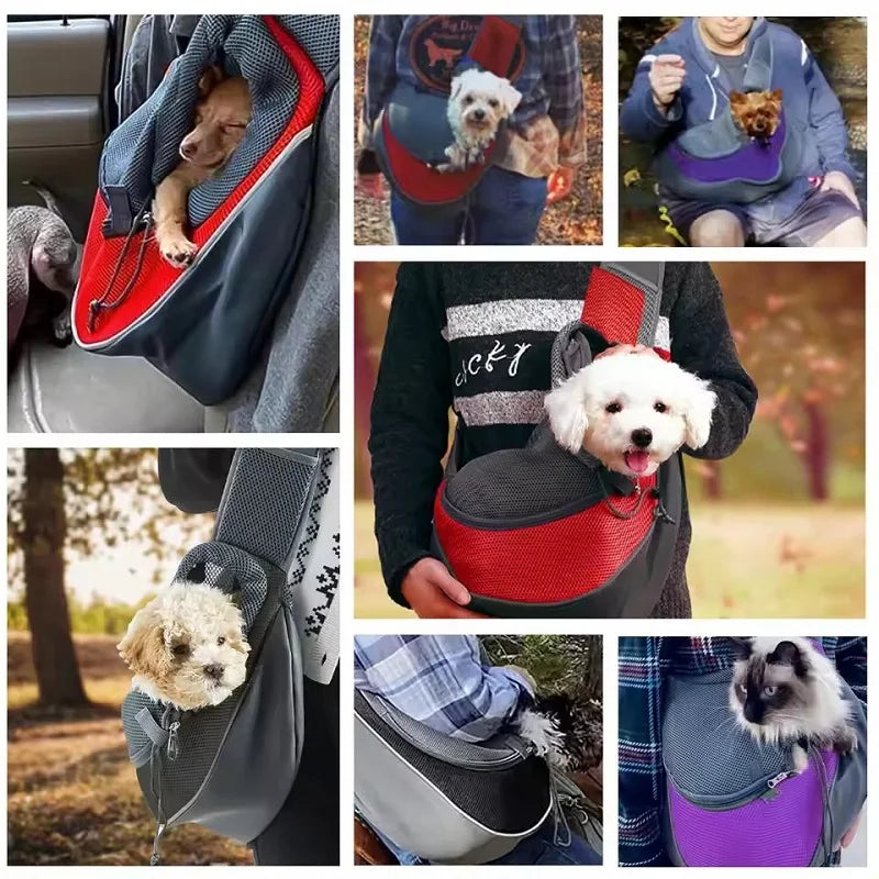 Pet Carrier Backpack - Breathable Mesh, Lightweight, Wear-Resistant Crossbody Sling Bag for Dogs and Cats - Ideal for Outdoor Travel