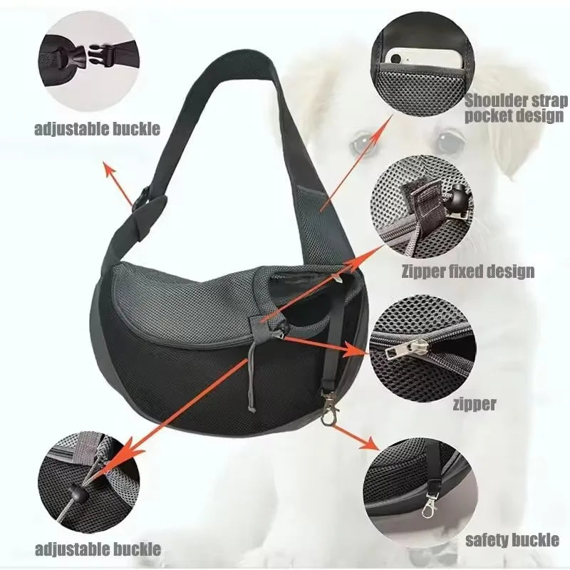 Pet Carrier Backpack - Breathable Mesh, Lightweight, Wear-Resistant Crossbody Sling Bag for Dogs and Cats - Ideal for Outdoor Travel