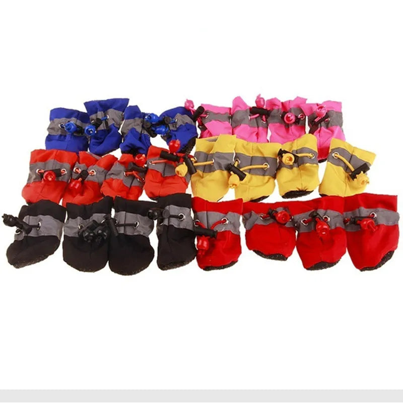 4-Piece Waterproof Pet Dog Shoes Set - Anti-Slip Rain Boots for Small Dogs and Cats - Pet Footwear Accessories