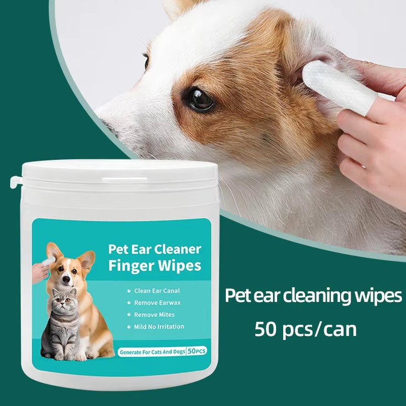 Disposable Pet Ear Cleaning Wipes with Finger Covers for Convenient Ear Care and Mite Removal