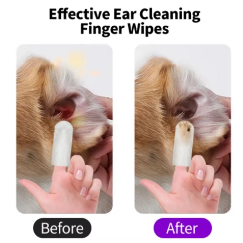 Disposable Pet Ear Cleaning Wipes with Finger Covers for Convenient Ear Care and Mite Removal